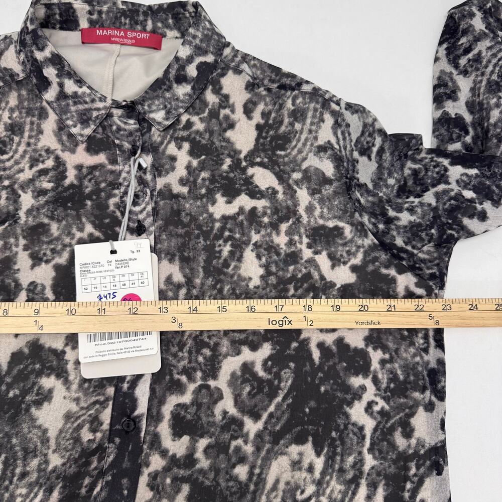 NWT Marina Rinaldi Grey Chiffon Button Down Printed Dress sz 14 Travel Old Money - Picture 6 of 12